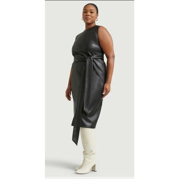 Modern Citizen Pilar Vegan Leather Tie Front Dress - Size 3X - Picture 2 of 9